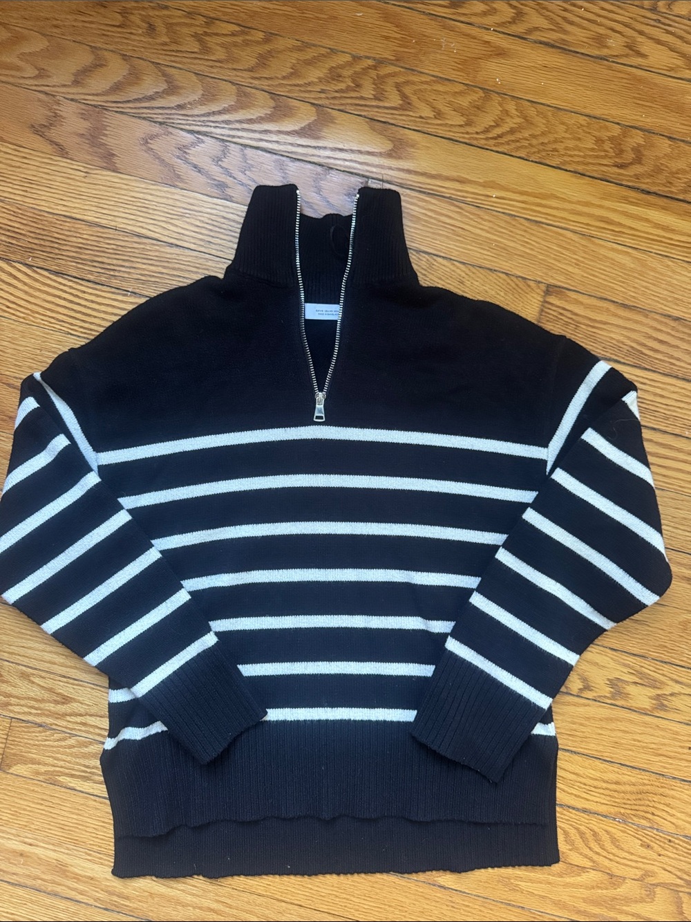Zara Black and White Striped Zip-Up Sweater